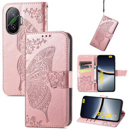 Чохол-книжка для Xiaomi Poco F7, Butterfly, рожевий rose gold