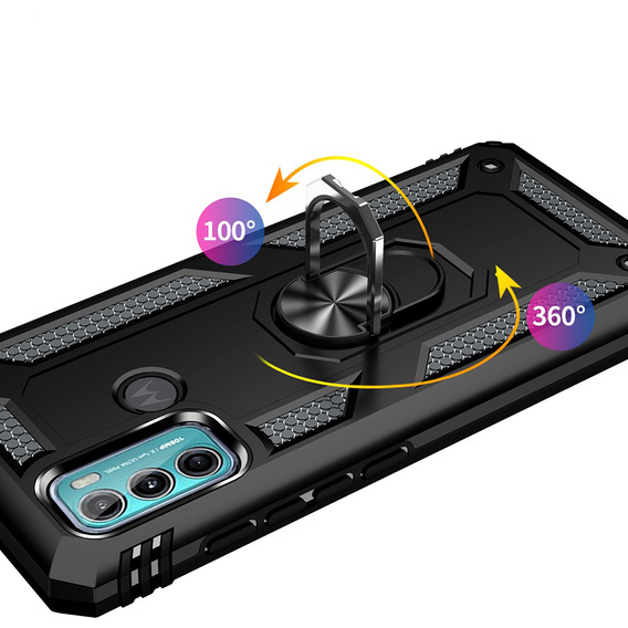 Бронированный Чехол до Motorola Moto G60, Nox Case Ring, чёрный