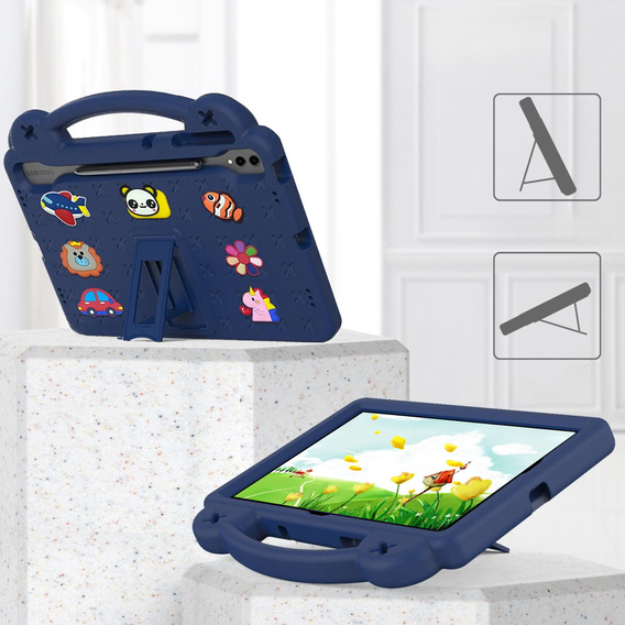 Детский чехол для Samsung Galaxy Tab S9 FE+ Plus, Cute Patterns, с подставкой, тёмно-синий