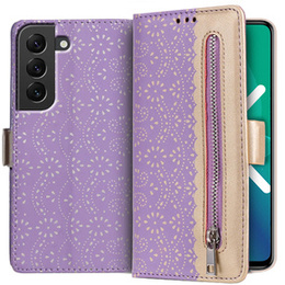 Чохол-кришка для Samsung Galaxy S22+ Plus 5G, Wallet Pocket Zipper Lace, фіолетовий