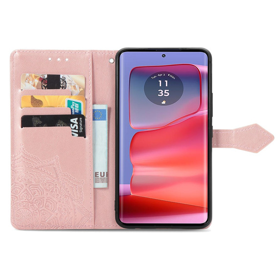 Откидной чехол для Motorola Edge 50 Pro, Mandala, розовый