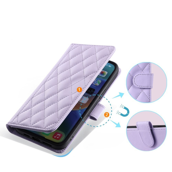 чехол-крышка для iPhone 16 Pro Max, Rhombus Crossbody Leather, фиолетовый