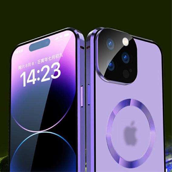 Магнитный чехол с двойным стеклом MagSafe для iPhone 15 Pro Max, фиолетовый