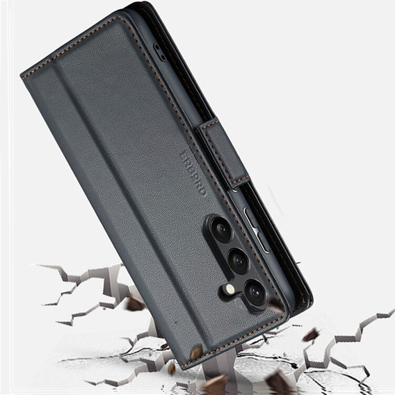 Чехол для Samsung Galaxy S24, ERBORD Glossy Litchi, кошелек с клапаном, чёрный