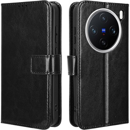 Футляр з клапаном для Vivo X200 Pro 5G, Crazy Horse Wallet, чорний