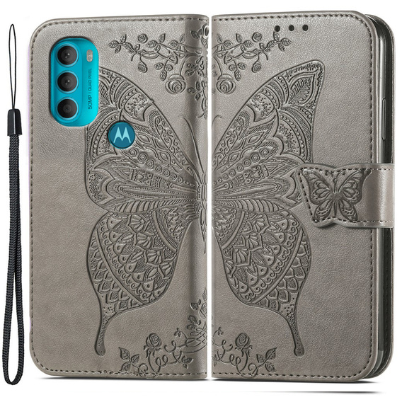 Чохол-книжка для Motorola Moto G71 5G, Butterfly, сірий