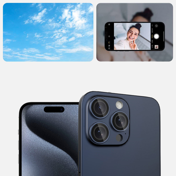 2x загартоване скло ERBORD OPTIK Pro для камери iPhone 16 Pro/16 Pro Max / 15 Pro/15 Pro Max/14 Pro/14 Pro Max, титановий синій