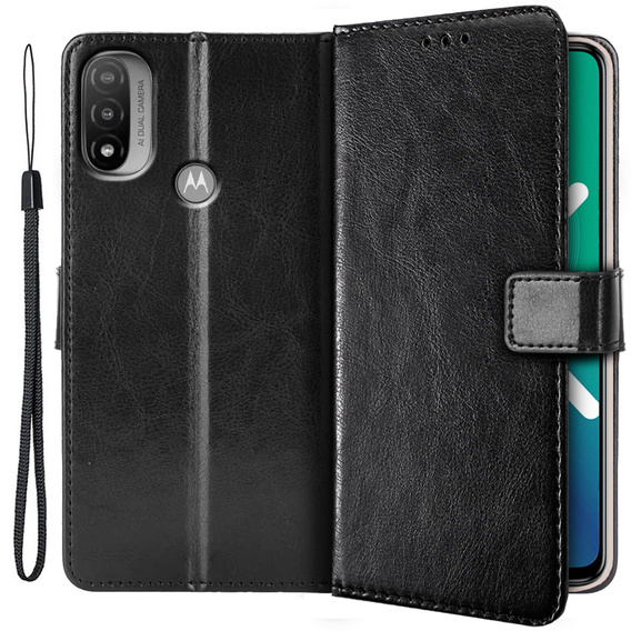 Откидной чехол для Motorola Moto E20/E30/E40, Crazy Horse Wallet, чёрный
