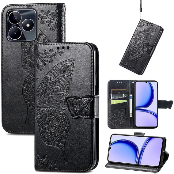 Откидной чехол для Realme Note 50, Butterfly, чёрный
