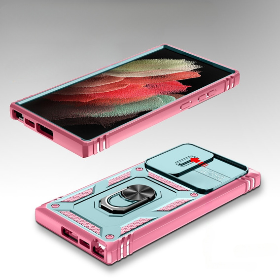 Чехол NOX Camera Slide Samsung Galaxy S23 Ultra, CamShield Slide, зеленый / розовый