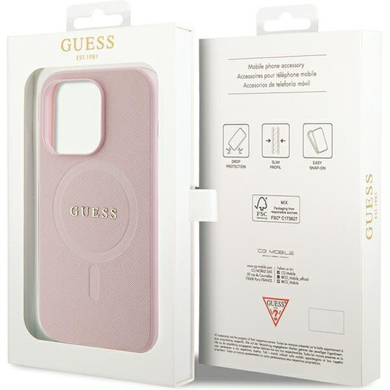 Чoхол GUESS до iPhone 14 Pro, Saffiano MagSafe, рожевий