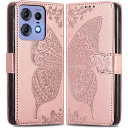 Откидной чехол для Motorola Edge 50 Pro, Butterfly, розовый rose gold