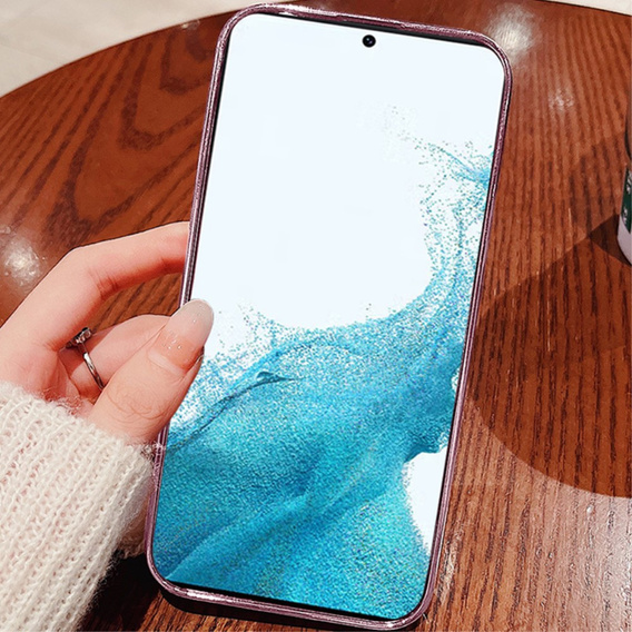 Чехол для Samsung Galaxy S22, Glitter Flower, розовый rose gold