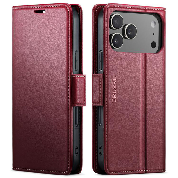 Чехол ERBORD Glossy Litchi, флип-кошелек для iPhone 17 Pro Max