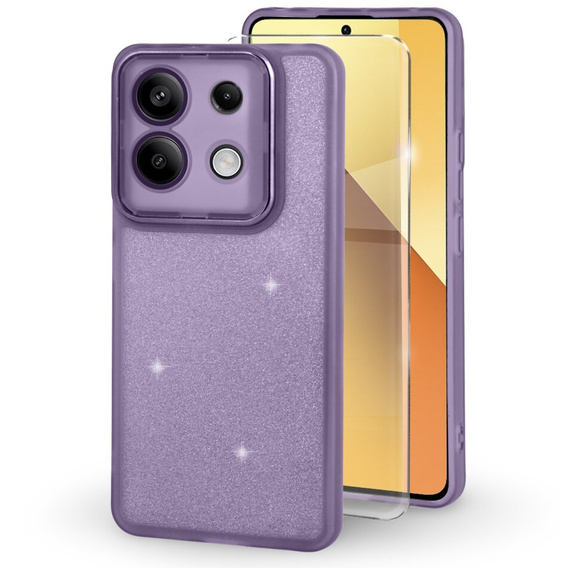 Чехол для Xiaomi Redmi Note 13 5G, Glittery Powder, фиолетовый + закаленное стекло 9H
