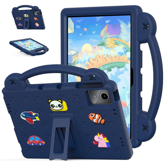 Детский чехол для Lenovo Tab M11, Cute Patterns, с подставкой, темно-синий