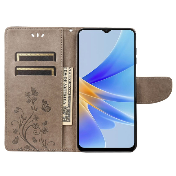 Откидной чехол для Oppo A17, Butterfly, серый