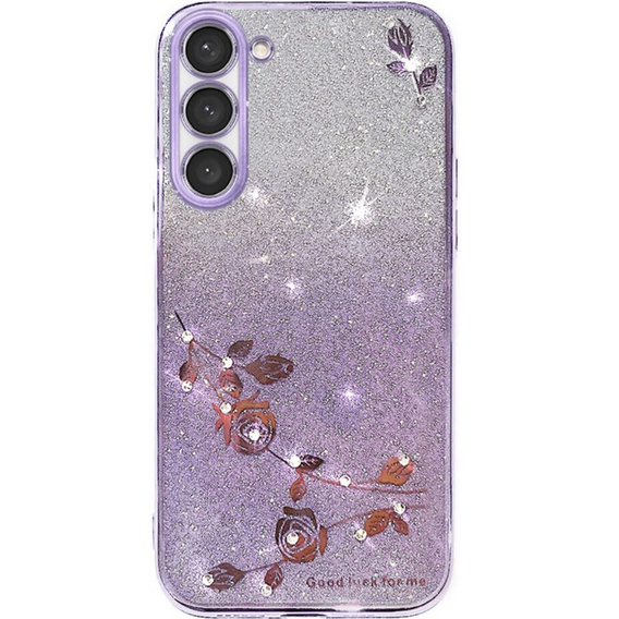 Чехол для Samsung Galaxy S23+ Plus, Glitter Flower, фиолетовый