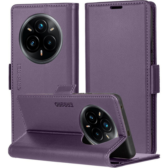 Чохол для Realme 14 Pro+ 5G, ERBORD Glossy Litchi, гаманець з клапаном, фіолетовий
