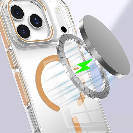 Чохол для iPhone 17 Pro, для MagSafe, з підставкою, прозорий із золотими вставками