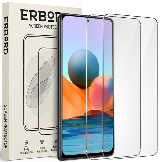 2x Закаленное стекло для Xiaomi Redmi Note 10 Pro/10 Pro Max, ERBORD 9H Hard Glass на экране