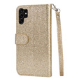 Откидной чехол для Samsung Galaxy S24 Ultra, Wallet Zipper Pocket Glittery, золотой