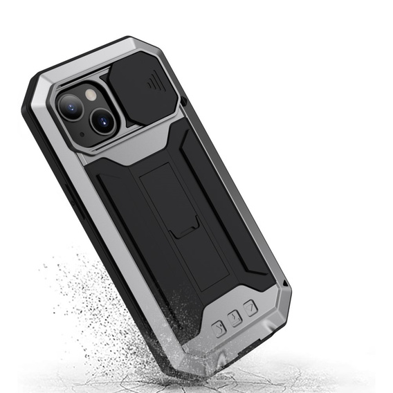 Чехол для iPhone 13, R-JUST CamShield Slide, бронированный, серебряный / черный