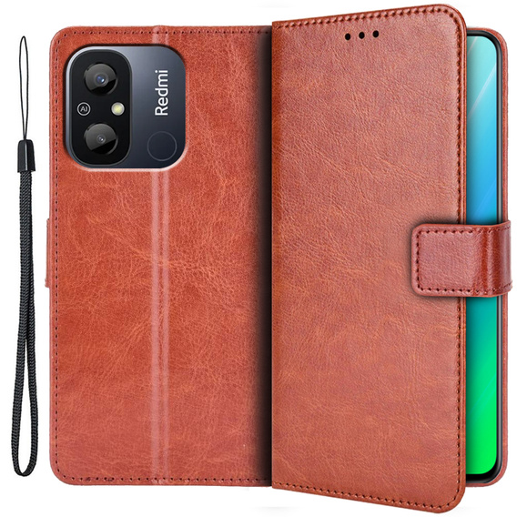Откидной чехол для Xiaomi Redmi 12C, Crazy Horse Wallet, коричневый