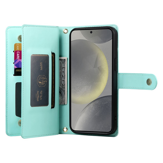 Откидной чехол для Samsung Galaxy S25+ Plus, Wallet Zipper Pocket, зелёный