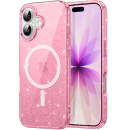Чехол для iPhone 17, для MagSafe, глиттер, полупрозрачный розовый