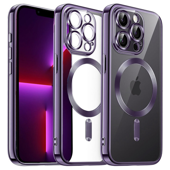 Чехол для iPhone 13 Pro, Electro MagSafe, фиолетовый + стекло для экрана