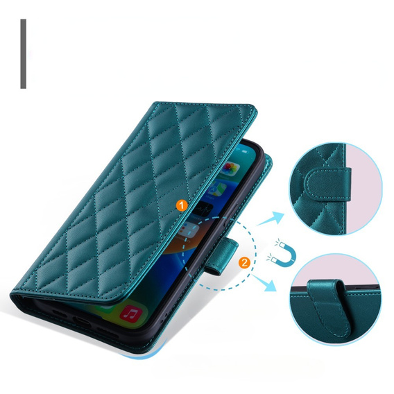 чехол-крышка для Samsung Galaxy S24 FE, Rhombus Crossbody Leather, тёмно-зелёный