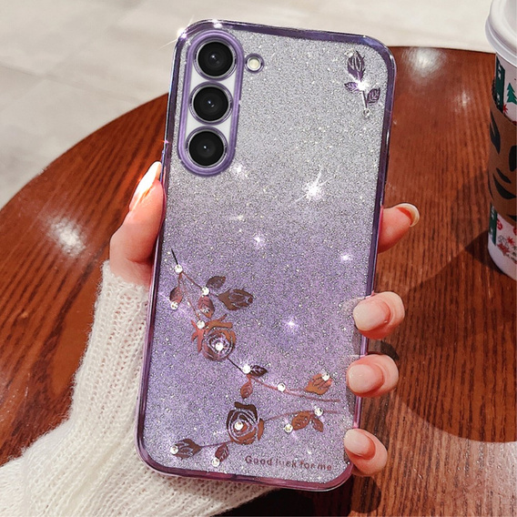Чехол для Samsung Galaxy S23+ Plus, Glitter Flower, фиолетовый