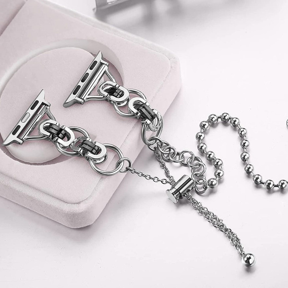 Жіночий браслет для Apple Watch 1/2/3/4/5/6/7/8/9/SE 38/40/41мм, срібло / чорний