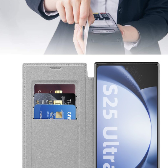 Чохол-книжка для Samsung Galaxy S25 Ultra, RFID Wallet MagSafe CamShield, сріблястий