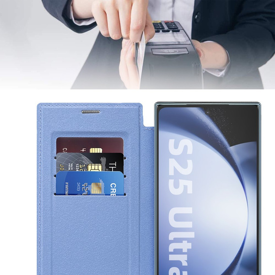 Откидной чехол для Samsung Galaxy S25 Ultra, RFID Wallet MagSafe CamShield, синий
