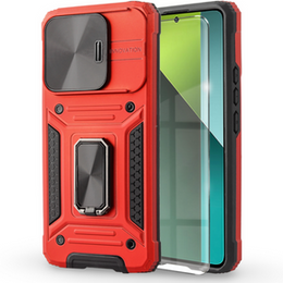 Броньований чохол для Xiaomi Redmi Note 13 Pro 5G, CamShield Slide, червоний + Загартоване скло 9H
