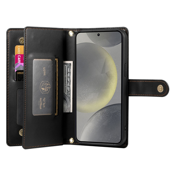 Откидной чехол для Samsung Galaxy S25, Wallet Zipper Pocket, чёрный