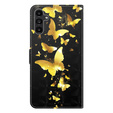 Откидной чехол для Samsung Galaxy A14 4G/5G, Wallet Butterfly, золотой