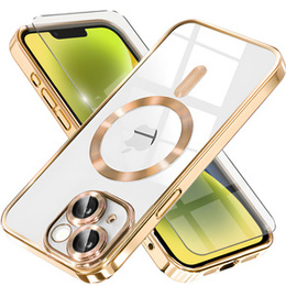 Чохол для iPhone 14 Plus, Electro MagSafe, золотий + Скло на екран
