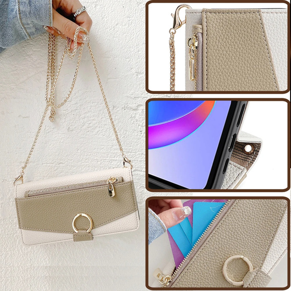 Чохол-книжка для Honor Magic 6 Lite 5G, Wallet Zipper Pocket, з дзеркалом, білий