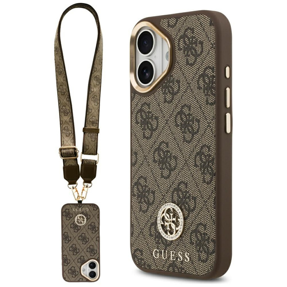 Чехол GUESS 4G Strass Logo для MagSafe с ремешком для iPhone 17