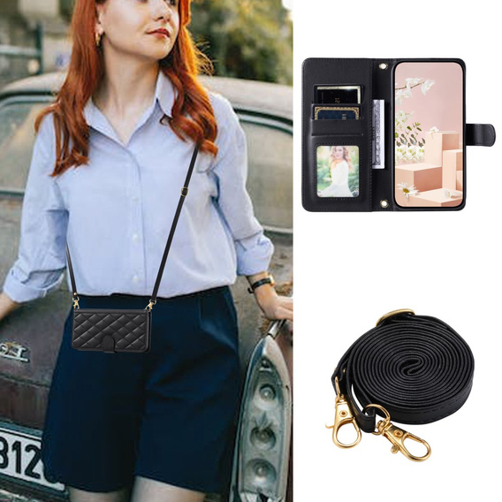 чехол-крышка для Xiaomi Redmi Note 13 Pro 4G / Xiaomi Redmi Note 14S / Xiaomi Poco M6 Pro 4G, Rhombus Crossbody Leather, чёрный
