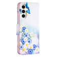 Откидной чехол для Samsung Galaxy S23 FE, Wallet, Butterfly & Flowers белый