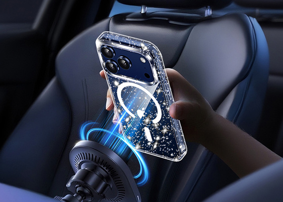 Чехол для iPhone 17 Pro, для MagSafe, глиттер, прозрачный