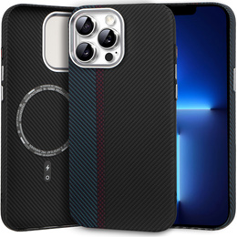 Чехол для iPhone 13 Pro Max, Carbon Fiber MagSafe, черный / синий