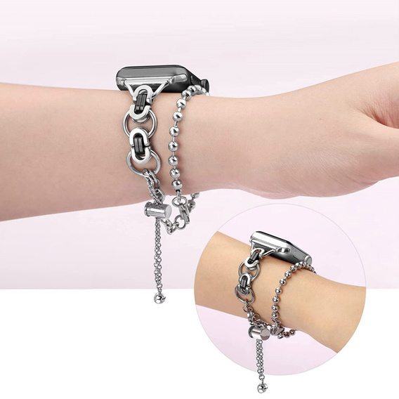 Жіночий браслет для Apple Watch 1/2/3/4/5/6/7/8/9/SE 38/40/41мм, срібло / чорний