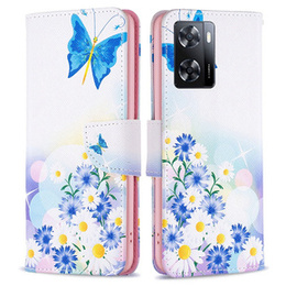 Чохол-книжка для OPPO A57 / A57s, Wallet, butterfly & flowers, білий