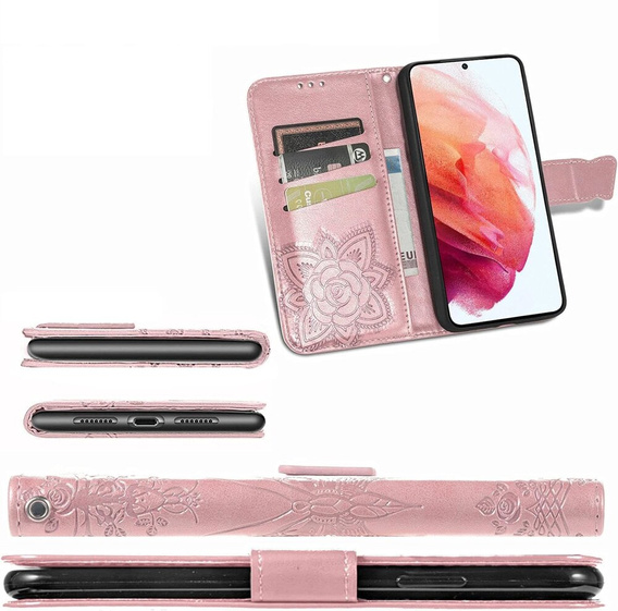 Откидной чехол для Motorola Edge 50 Pro, Butterfly, розовый rose gold