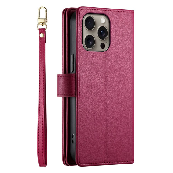 Откидной чехол для iPhone 16 Pro Max, Wallet Zipper Pocket, красный